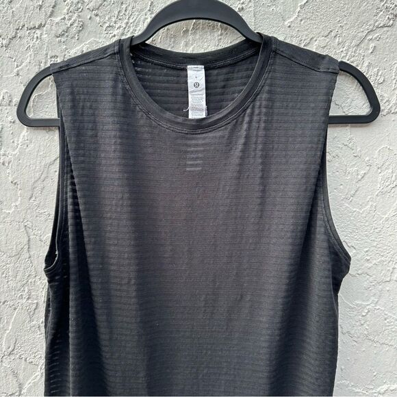 LULULEMON Top Women 6‎ Tank Sleeveless Stripe Sheer Black - Picture 2 of 6